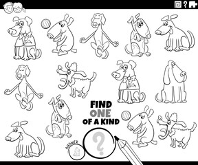 one of a kind task with funny cartoon dogs coloring page