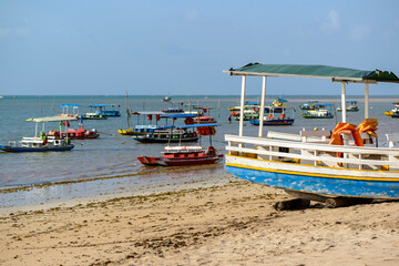 Beach. Sao Miguel dos Milagres, Alagoas, Brazil. Small boats at Toque Beach on February 13, 2022.