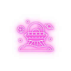 Space transportation spaceship neon icon