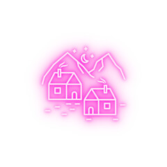 Mountain village line neon icon