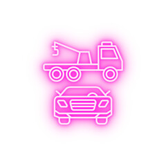 Car crane car repair neon icon