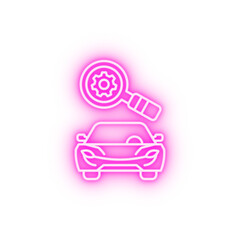 Magnifying glass car repair neon icon