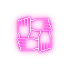 Hands teamwork neon icon