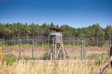 Border between Serbia and Hungary bewtween Kelebia and Tompa, with a watchtower and the Hungarian...