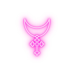 Cross necklace Christianity neon icon