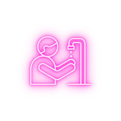 Islamic wudu hand neon icon