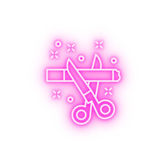 Cigarette scissors neon icon