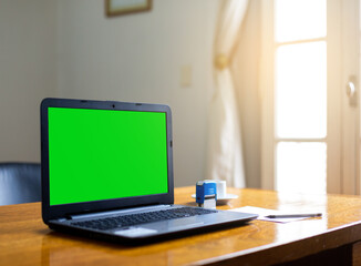 laptop at home office mock up online multimedia concept