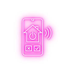 Smart home controlling mobile neon icon