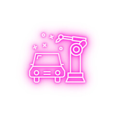 Robotic car conveyor neon icon