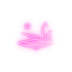 tree sun mountain neon icon