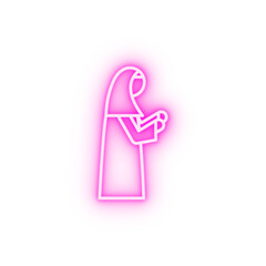 Islam muslim woman praying 2 colored line neon icon