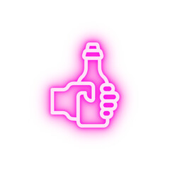 Hand beer bottle neon icon