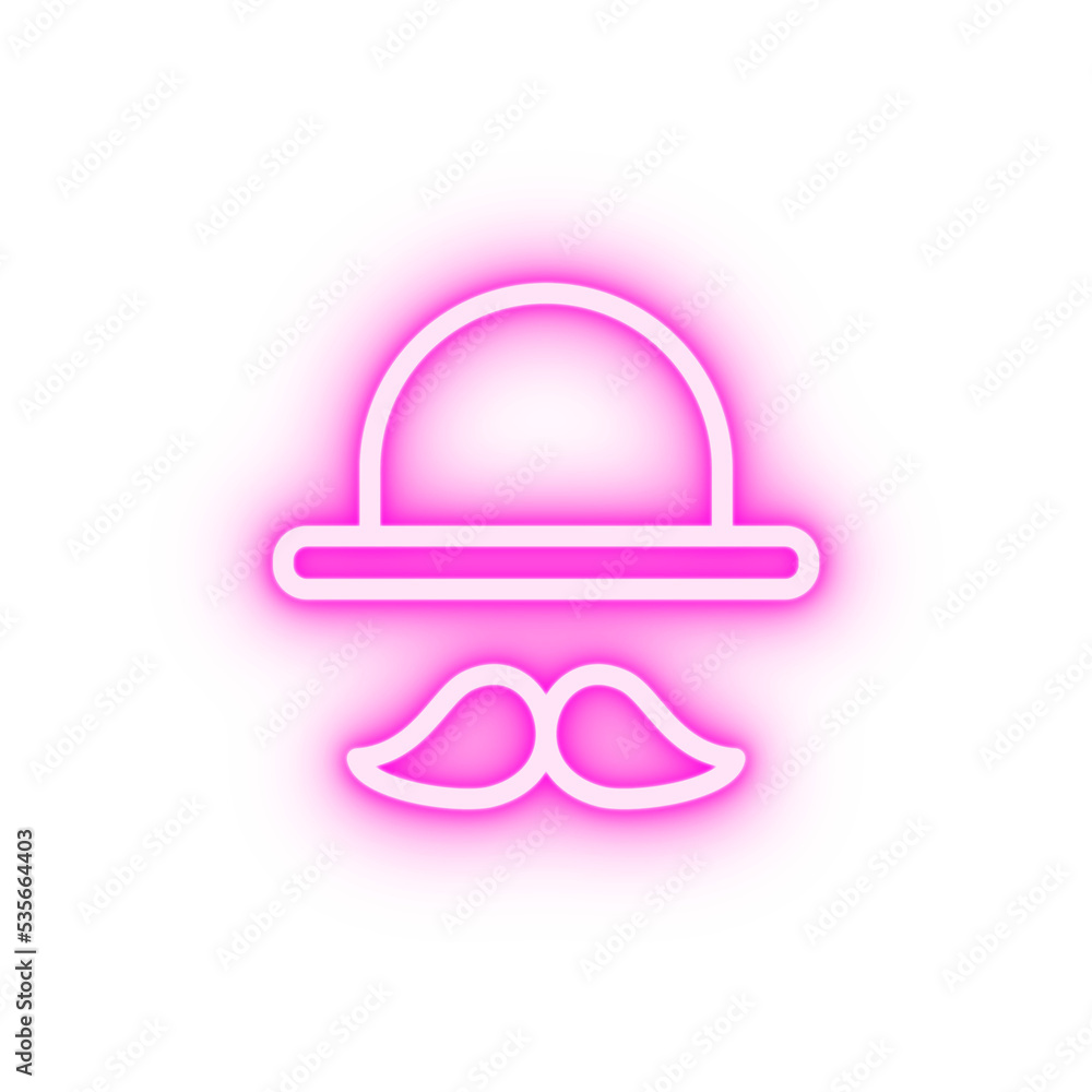 Sticker Mustache hat neon icon