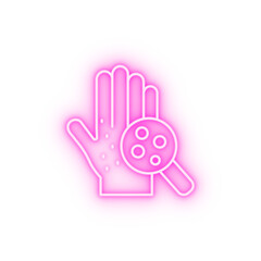 Hands rash magnifier neon icon