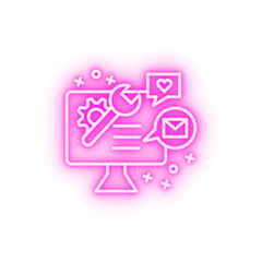 Message gear chat computer neon icon