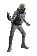 Man with a skull head costume for Halloween