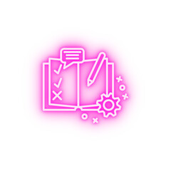 Book pencil gear neon icon