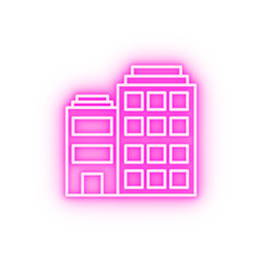 Building apartments neon icon