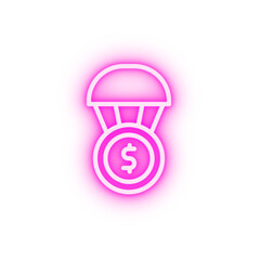 dollar coin parachute neon icon