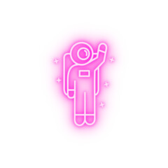 Astronaut greeting star neon icon
