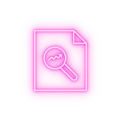Magnifier and graph on a paper sheet neon icon