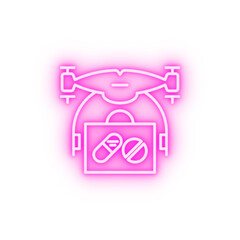 drone with medicines field outline neon icon