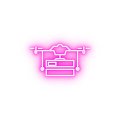 drone with parcel field outline neon icon