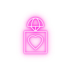 a parcel with a heart field outline neon icon