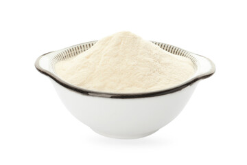 Fototapeta na wymiar Bowl of agar-agar powder isolated on white