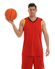 Basketball player with ball on white background