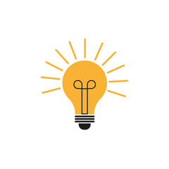 yellow light bulb rays. idea sign. Creative energy, imagination concept. Electricity, shine. Vector illustration. Stock image. 