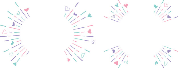 手描き　3色ハートライン集中線