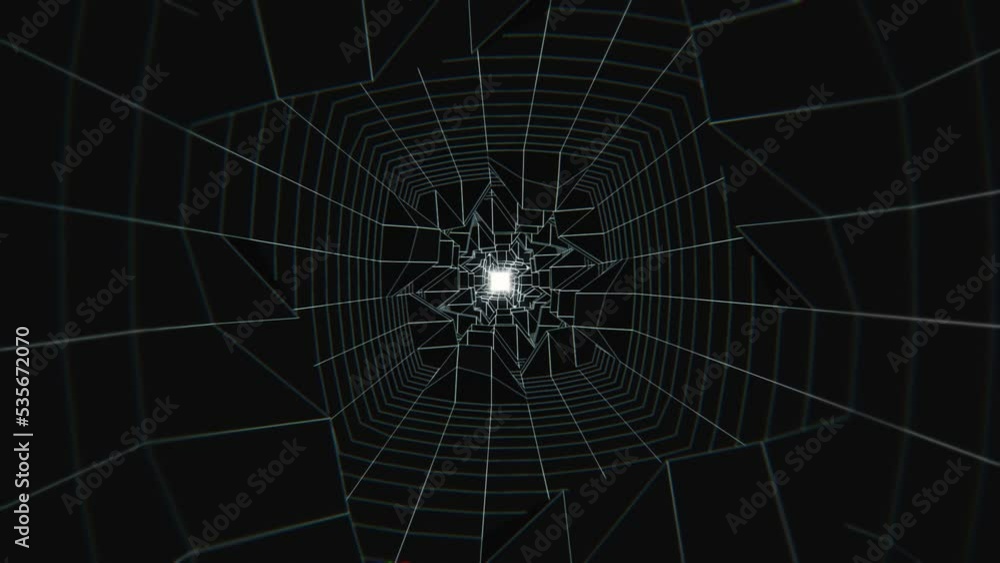 Poster 4k seamless loop flying into abstract wireframe speed lo-fi tunnel, futuristic sci-fi technology abs