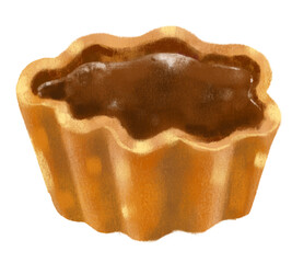 Sweet small Chocolate tart pie dessert bakery chalk illustration drawing