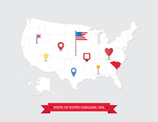 South Carolina State map highlighted on USA map
