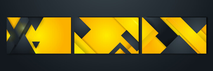 Modern black and yellow abstract background. Futuristic perforated technology abstract background with yellow neon glowing lines. Vector banner design