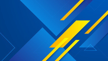 Modern blue and yellow orange background with diagonal lines, hexagon, and triangles. Vector abstract graphic design banner pattern presentation background web template.
