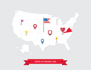 Virginia State map highlighted on USA map
