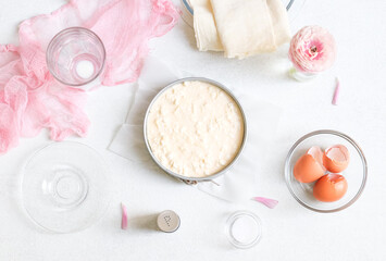 Step 6. Ready-made dough mixing eggs with cottage cheese, milk, grated cheese and chopped pita bread.