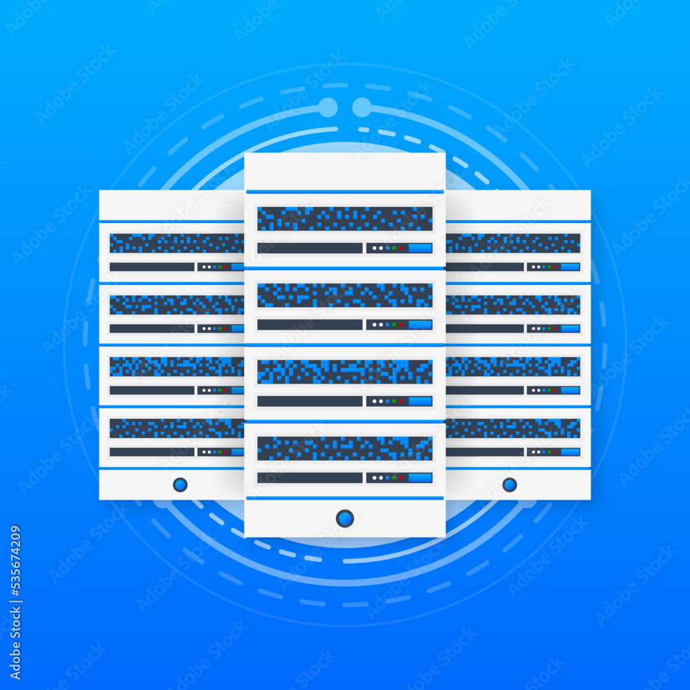 Poster data processing center. abstract digital storage. connecting the server farm to the internet. databa