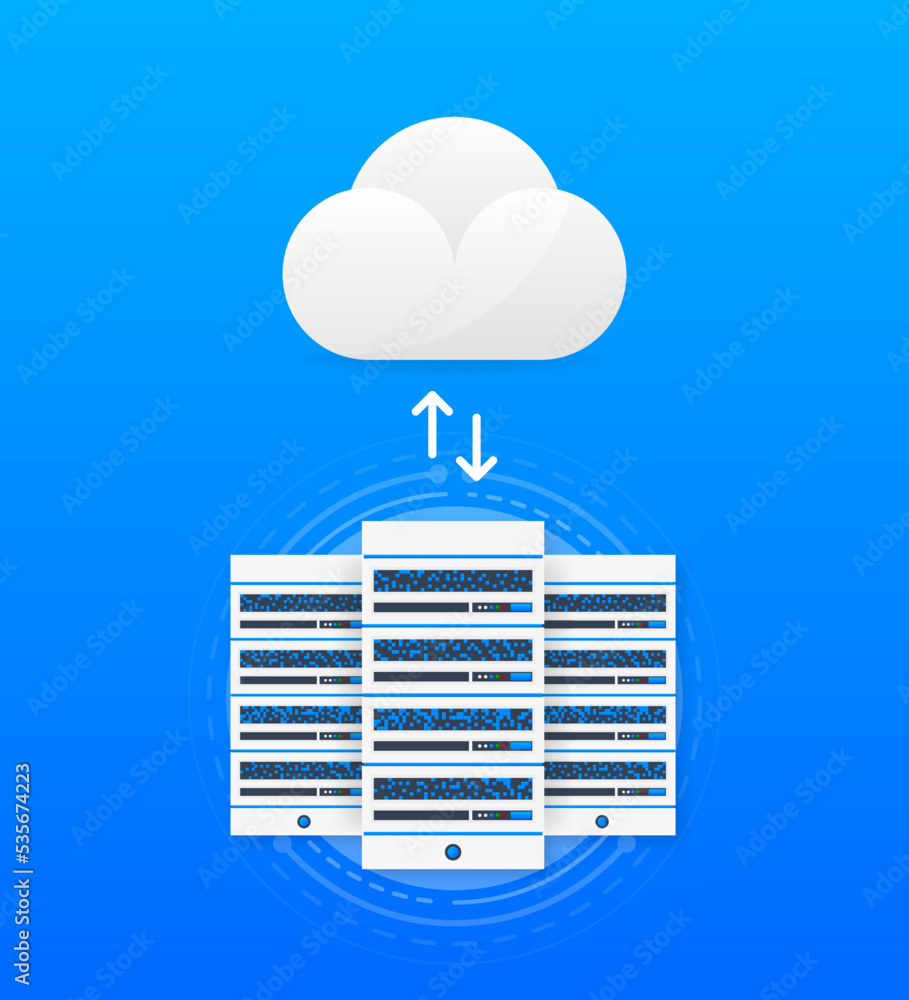 Poster data processing center. abstract digital storage. connecting the server farm to the cloud. database 
