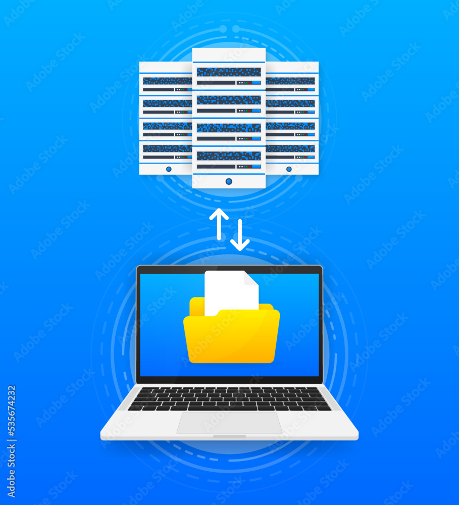 Poster data processing center. connecting the server farm to the computer with files. abstract digital stor