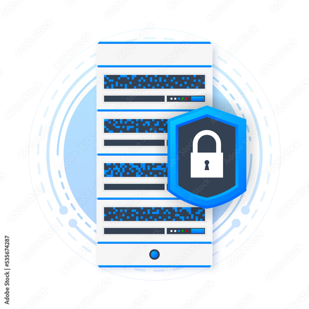 Poster data processing center protected. database secure concept. connecting the server farm to the interne