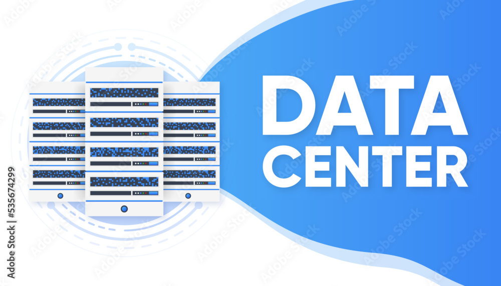 Poster data processing center. abstract digital storage. connecting the server farm to the internet. databa