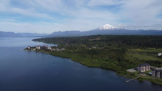 Pucon, Lan&iacute;n Volcano seen from Villa Rica, Patagonia, Chile, South America