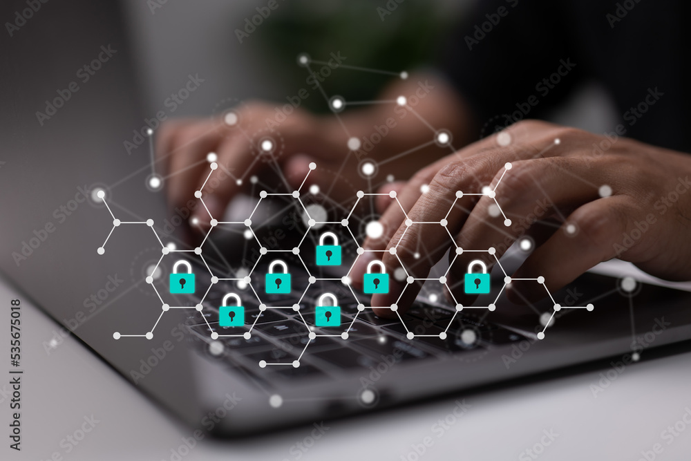Leinwandbilder Internet safety involves the idea of protecting personal data. Save important data and defend your network from hacker attempts.