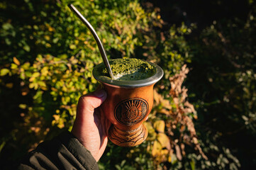Traditional gaucho beverage / Chimarrão Gaúcho em cuia com o brasão do Rio Grande do Sul