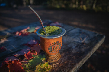 Traditional gaucho beverage / Chimarrão Gaúcho em cuia com o brasão do Rio Grande do Sul