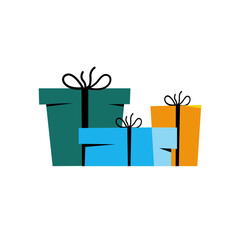 Three gifts. Color stylized graphics in a flat style. Isolate. Vector illustration.